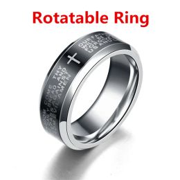 Bands MANGOSKY 8mm English Serenity Bible Prayer Cross Stainless Steel Rings For Men Wedding Ring Engagement Rotatable Ring
