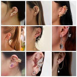 Earrings New Crystal Clip Earrings for Women Imitation Pearl Butterfly Ear Clips Cat Shape Girls Earrings need pierced Wholesale Earrings