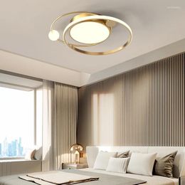 Ceiling Lights Ring Round Gold Simple Design Remote Control Light Modern Led Chandelier For Bedroom Living Room Kitchen Study Lamp