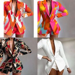 Womens CMYAYA Set Elegant Blazer Tops and Shorts Suit Matching Two 2 Piece Office Lady INS Leopard Chian Tie Dye Outfits 240315 40315