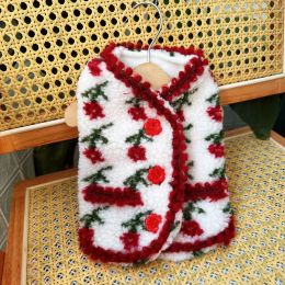 Vests Autumn Winter Warm Coat Hoodies Pet Dog Clothes Fashion Roseflower Print Plush Vest For Small Medium Dog Chihuahua Poodle Puppy