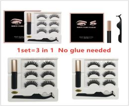 New 3 Pairs Magnetic Eyelashes False Lashes Liquid Eyeliner Tweezer set 3D magnet False eyelashes No Glue Needed 14 styles9798462