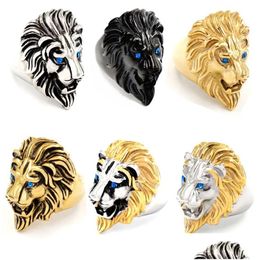 Band Rings New Men Gothic Blue Gold Black High Quality 14 Punk Lion For Mens Animal Lions Jewelry Drop Delivery Ring Dhuvv