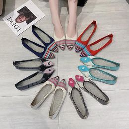 Casual Shoes Summer Woven Flat Knit Ballet Women Pointed Shallow Boat Breathable Pregnant Size 35-40