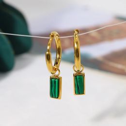 Earrings WILD & FREE Vintage Natural Stone Stainless Steel Hoop Earrings for Women Luxury Green Malachite 18K Gold Plated Jewellery