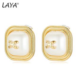 Charm LAYA Jewelry 925 Silver Needle Vintage High Quality Brass Square Simulated Pearl Earrings For Women Girl Wedding Gift Hot Sale Y240423