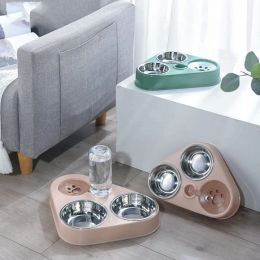 Feeding 500ML Dog Bowl Cat Feeder Bowl With Dog Water Bottle Automatic Drinking Pet Bowl Cat Food Bowl Pet Stainless Steel Double 3 Bowl