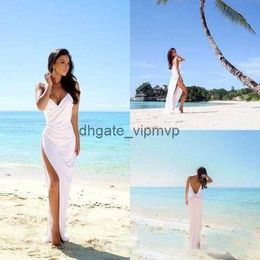 Summer Flowy Chiffon Wedding Dresses Beach Saudi Arabian A Line Spaghetti Wedding Gown High Thigh Split Bridal Party Gown Backless Customize