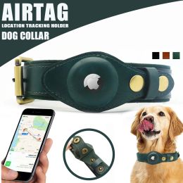 Collars Genuine Leather Airtag Dog Collar Heavy Duty Dog Collar with For Airtag Holder Case Pet GPS Location Tracker AirTag Accessories