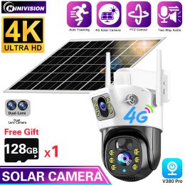 Lens 8MP 4G SIM Card Dual Lens Solar Cameras 4K Wireless Surveillance PTZ Battery Camera Color Night Vision PIR Detection Smart Home