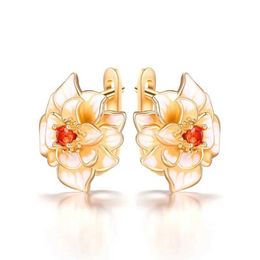 Charm New Creative Enamel Flower Earrings with Sparkling CZ Romantic Womens Earrings for Party Fancy Girl Gift Statement Jewellery Y240423