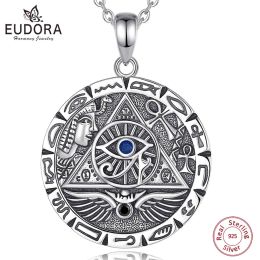 Necklaces Eudora 925 Sterling Silver Egypt Pyramid All Seeing Evil Eye Illuminati Necklace Egyptian Cross Amulet Pendant Man Women Gift