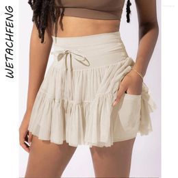 Skirts Streetwear Y2K Pleated Mini Skirt Women's Sexy High Waist Pants Summer Pockets Lady Clothing Dance Elegant Shorts