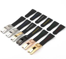 Watch Bands 20mm Black Curved End Silicone Rubber Watchband For Submarine GMT Strap Bracelet Glidelock Folding Buckle243q8550050