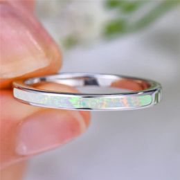 Bands Luxury Female Blue White Opal Stone Ring Boho Fashion Silver Color Big Round Ring Promise Love Engagement Rings For Women