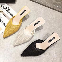 Slippers Comemore Women Summer Shoes Fashion Slides Holiday Casual Woman Shoe Sandals With Heel Pointed Toe 2024 High Heels Mules