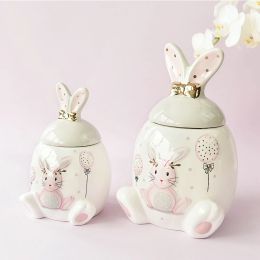 Jars Ceramics Rabbits Storage Jars Large Capacity Food Container Snacks Candy Organizers Can Cute Kitchen Utensils Storage Home Decor