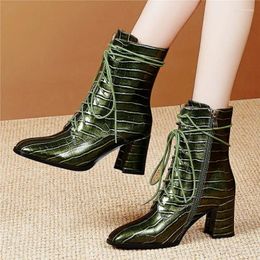 Boots Sexy Party Pumps Women's Patent Leather Ankle Round Toe Block High Heels Military Riding Oxford Punk Goth Boot 33 34 44 45