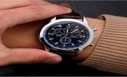 Fashion Mens Quartz Watch Business Watch Threeeye Watch Casual Imitation Leather Strap Sports Wristwatch Relojes1470126