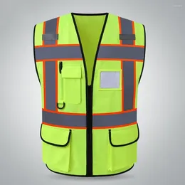 Motorcycle Apparel Fluorescent Yellow Security Vest Reflective Strips XL Zipper