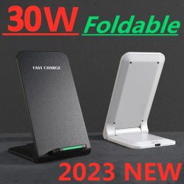 Chargers 30W Foldable Wireless Charger Stand Pad For iPhone 14 13 12 11 Pro Max X Samsung S21 S20 Fast Charging Dock Station Phone Holder