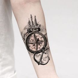 Tattoos Lasting Compass Anchor Fake Tattoo for Woman Man Arm Art Tattoo Sticker Punk Temporary Tattoos Waterproof Tatuajes Temporales