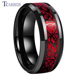 Bands 8MM Black Mens Womens Tungsten Carbide Engagement Wedding Ring With Red Opal Dragon Inlay Superior Gift Jewelry Comfort Fit