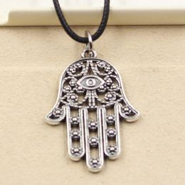 Necklaces New Durable Black Faux Leather Death Eye Hamsa Palm Fatima Hand Cord Choker Charm DIY Necklace Pendant Retro Boho Tibetan