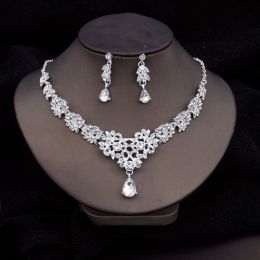 Necklaces 2022 New Crystal Bride Jewellery Sets for Women Luxury Choker Necklace Earrings Prom Wedding Dress Bridal Necklace Sets Fashion