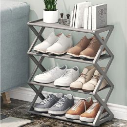 Racks 4 Tier XShaped Shoe Rack Dustproof Shelf Organiser Holder Student Dormitory Simple Storage Shelf Doublelayer Shoes Racks