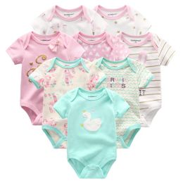 One-Pieces 2021 Baby Boy Clothes Sets 8PCS Newborn Solid Cotton Romper Unisex Baby Girl Clothes Short Sleeve Cartoon Print Ropa bebe