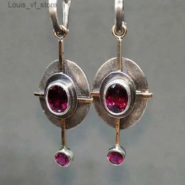 Dangle Chandelier Vintage Red Stone Earrings for Women Tribal Cross Design Oval Antique Metal Statement Jewellery H240423