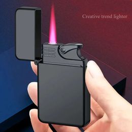 Square Metal Red Jet Flame Lighter Iatable Butane Lighter Accessories Windproof Without Gas Lighters Gifts For Rs