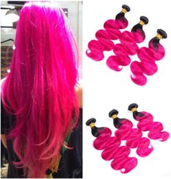 Body Wave Peruvian Ombre Pink Human Hair Weaves Double Wefted 3Pcs Dark Root1B Pink Ombre Virgin Human Hair Bundles Deals2924795