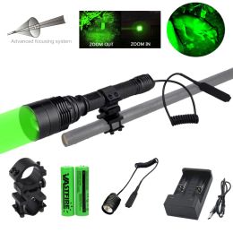 Scopes Zoomable Green Hunting Flashlight Adjustable Focus Weapon Tactical Light with Remote Pressure Switch Hunting Kit+ Barrel Mount