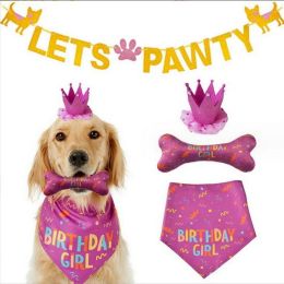 Accessories Pet Dog Graffiti Saliva Towel Birthday Hat Dog Bone Toy Flag Pulling Set Accessories Decoration Pet Pink Blue Party Decoration