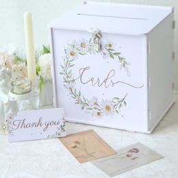 PVC Card Box Wedding Gift Box with Lock for Wedding Reception Daisy Envelope Money Card Box for Baby Shower Party Supply 240419