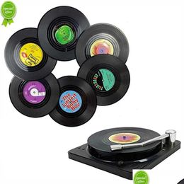 Baking Pastry Tools 6Pcs Vinyl Disk Coasters With Record Player Holder Creative Koffie Mok Cup Onderzetters Hitte Endig Antislip P Dhyjg