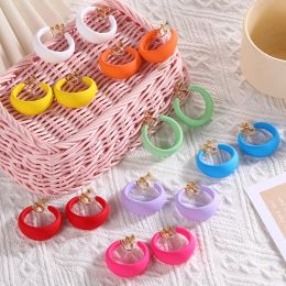 Earrings Summer Big Neon Colorful Acrylic C Shaped Hoop Clip on Earrings Geometric Round Earrings for Women Fashion Non Piercing Jewelry