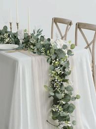 Decorative Flowers 2pc Artificial Eucalyptus Leaves Greenery Garland Faux Plant Spring Vines With White Berries For Wedding Home Party Deco