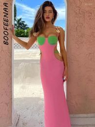 Casual Dresses BOOFEENAA Sexy Colorblock Long Evening Dress 2024 Party Wear Elegant Side Cut Out Backless Bodycon Maxi C92-DF38