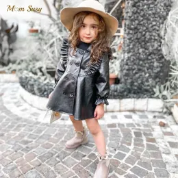 Coats Fashion Baby Girls PU Leather Jacket Ruffle Infant Toddle Trench Coat Kid Windbreaker Spring Autumn Baby Girl Clothes 18Y