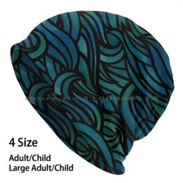 Berets Dark Waves Beanies Knit Hat Abstract Background Beach Beautiful Black Blue Cloud Curl Decorative Fashion Geometric Graphic Line