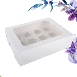 Take Out Containers Cake Holder White Cupcake Boxes 12 Cavity Container Bottom Bracket With Window Windowed