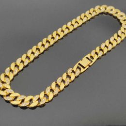 15mm Interval Diamond Flat Cuban Chain Gold Trendy Hip-hop Rap Necklace