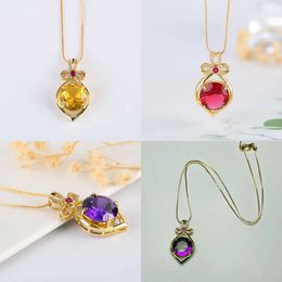 Necklaces Pendant Fashion Round 1 Piece Wholesale Copper Alloy Inlaid Stained Glass Crystal Necklace for Women