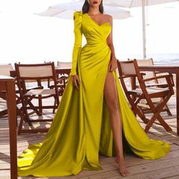Casual Dresses Women Sexy High Slits Gown Dress Elegant Ladies One Shoulder Tail Banquet Evening Party Long Wedding Guest Maxi Robe