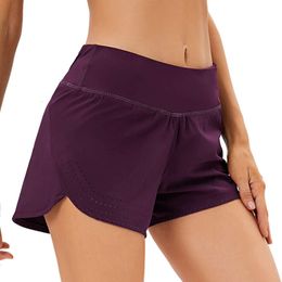 lulumon shorts Anti Glare Sports Shorts Women Loose Lining for Running in the Gym and Wearing Drawstring Yoga Pants with Pockets