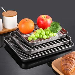 304 Stainless Steel Baking BBQ Tray With Philtre Screen Non-stick Baking Tray Fruit Drain Tray Meat Frying Pan Barbecue Plate 240410