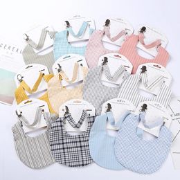 12Set Cotton Tartan Double Side Baby Bibs Boy Girl Saliva Towel Nipple Pacifier Chain Feeding Burp Cloths Plaid Scarf Bandanas 240422